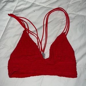 Sz S- Free People stretchy, Rusched red bra